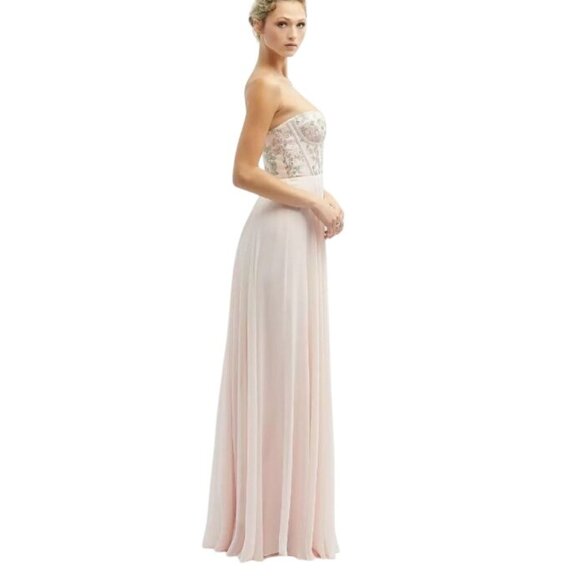 NEW Dessy Collection Strapless Floral Embroidered Corset Maxi Dress Blush 18 - Picture 7 of 14